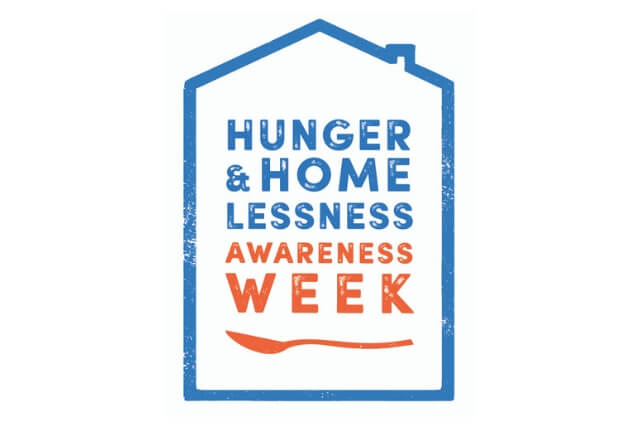National Hunger and Homelessness Awareness Week Logo shown in orange and blue.